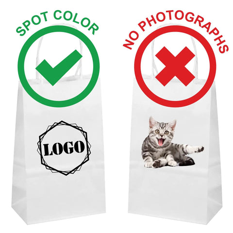 White Kraft Custom Printed Paper Bags With Twisted Handles Stand-Up Square Bottom 14x10x15.5 Inches 100 Pack Great For Shopping Gifts Parties Merchandise Bags Trade Shows Single Color Artwork Only, showing spot color illustration and photographic exclusion.