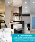 4 Inch Square Recessed LED Can Lights With Dope Color Temperature Options 2700K To 5000K installed in various room settings