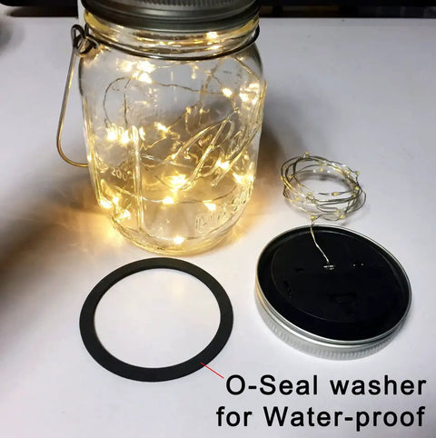 Dope Solar Mason Jar Lights 4 Pack With 30 LEDs waterproof fairy string lights in glass jar, lid, and O-seal for patio use