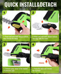 Installation steps for 12V Cordless Grass Shear and Hedge Trimmer with 2-in-1 blades and extension pole.
