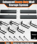Beefy 66 Inch Garage Tool Organizer Wall Mount With 13 Adjustable Heavy-Duty Hooks, rails and hooks layout