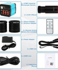 Heavy Duty 37MP 1080P Industrial C Mount Microscope Camera accessories including adapters, remote, and cables for seamless setup.