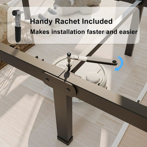 Full Size Metal Platform Bed Frame Standing 14 Inches Tall With Reinforced Steel Slats and ratchet tool for easy setup.