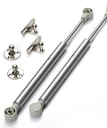 Two-Pack Slow-Close Hinges For Toy Box And Tool Cabinet, Heavy-Duty 15-Inch 200N Gas Springs with mounting hardware on white background