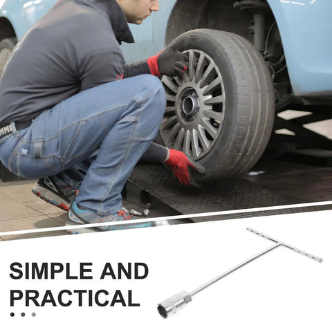 Rock Solid T Handle Socket Wrench Set With Slick Non Slip Grip And Bombproof Steel Build For Smooth Machine Fastener Work And Everyday Garage Swaps For Real Pros, with a user changing a tire.