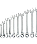 Ratcheting Wrench Set Metric 11 Piece 72 Tooth Box End Quick Engagement 15 Degree Offset Chrome Finish Corrosion Resistant
