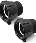 Tough As Nails Ibc Tote Adapter transforms 60Mm coarse thread to 2 inch Npt connectors, two black fittings with rubber seals.