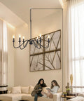 Prewired Plug In Chandelier 34.6 Inch Black Farmhouse Modern Hanging Light in living room, easy install, no electrician needed