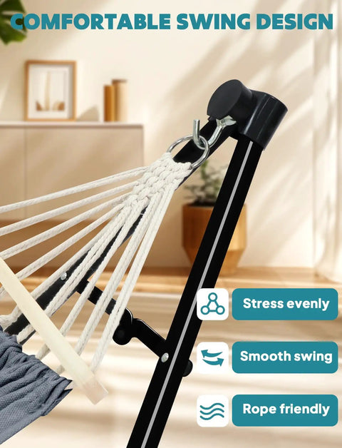 Close-up of 2 In 1 Hammock And Swing Chair With Collapsible Steel Stand And Carrying Case Portable And Adjustable No Fuss Setup