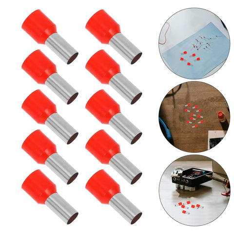 Huge 100 Pack Wire End Terminal Kit With Non Insulated Ferrule Connectors Made From Stainless Steel Plus Plastic To Stop Short Circuits And Boost Electrical Wiring Reliability For DIY Projects And Car Repairs, red ferrule terminals