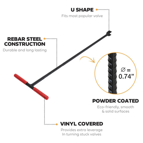 Long Reach 48 Inch Water Meter Key With Wide T Handle For Easy Valve Access U Shaped Head And Comfortable Vinyl Grip Rebar Steel Construction Heavy Duty Tool For Hard To Reach Meters