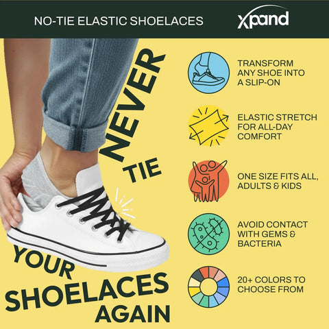 No Tie Elastic Shoelaces For Sneakers And Athletic Shoes Turn Any Pair Into Easy Slip On With Durable Black Laces And Patented Lace Anchors For A Secure Custom Fit For Adults And Kids, white sneaker