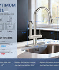 Premium Brushed Nickel Pull Down Kitchen Faucet With Built In Water Filter and Activated Carbon Ultrafiltration Spray Head dimensions and installation details