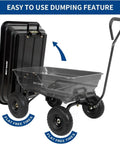 Heavy Duty Garden Dump Cart With 600 Lb Capacity And Flat Free Tires Quick Release Dump Wagon showing easy dumping feature
