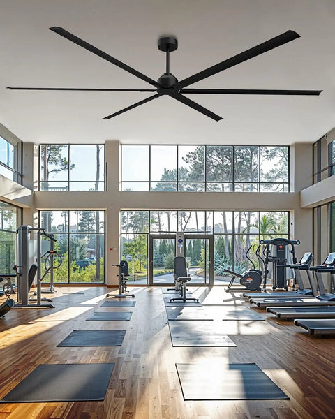 Monster Size 120 Inch HVLS Industrial Ceiling Fan With Aluminum Blades in a gym setting