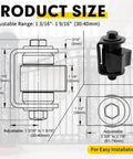 Heavy Duty Weld On Gate Hinges 4 Pack Adjustable Sealed Bearing Swing Gate Hardware For Metal Driveway Gates Farm Fences And Industrial Swing Gates That Are Tough As Nails Supports 1100 Lbs Each Smooth Quiet Operation with detailed dimensions and range.