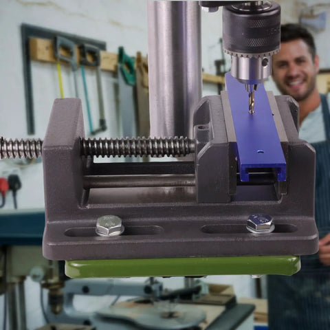 4 Inch Heavy Duty Drill Press Vise With Rock Solid Hold And Precise Alignment in a workshop setting