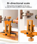 Cabinet Door Install Positioner Jig Aluminum Alloy Adjustable Hinge Alignment Tool with bi-directional scale, close-up view