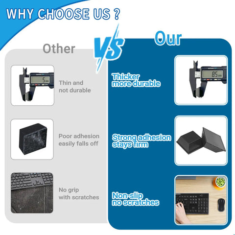 Comparison of 32 Piece Self Adhesive Rubber Feet For Electronics showing strong adhesion and non-slip features against other products.