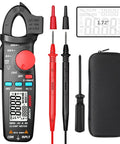 DC Current Clamp Meter 6000 Counts Digital Multimeter with test leads, manual, screwdriver, and carrying case