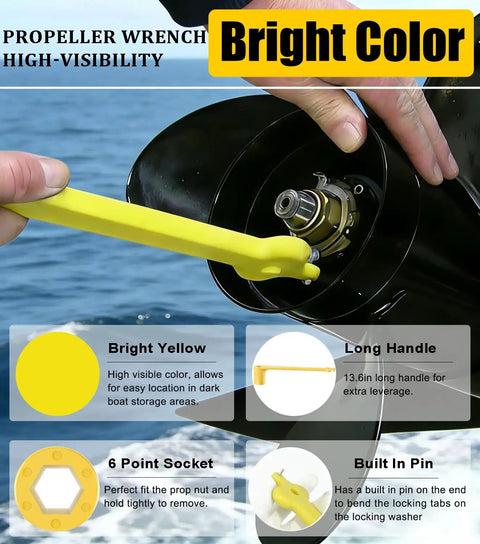 Polymer Propeller Nut Wrench Fits One And One Sixteenth Inch Nut For Mercury OMC Mercruiser Alpha Johnson Evinrude 40HP And Up Lightweight Yellow Rustproof Plastic 27mm Replaces 91-859046Q4 Beefy Handy Outboard Prop Tool
