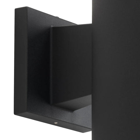 Close-up view of 5 Inch Black Modern Outdoor Wall Lantern Light for Patio and Exterior, featuring weatherproof aluminum mount.