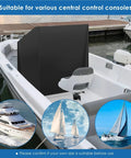 Center Console Boat Dust Cover With Oxford Cloth Waterproof Fabric on boat, marina background