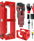 Heavy Duty Adjustable Aluminum Door Hinge Jig And Lock Installation Kit featuring precision mortise template and accessories.