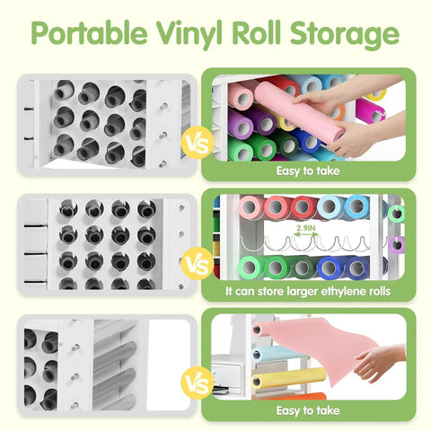 Cricut Compatible Craft Storage Cart With Vinyl Roll Holder And Drawers showing vinyl roll storage and ease of access