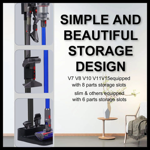 Cordless Vacuum Stand And Docking Station For Dyson V6 V7 V8 V10 V11 V15 SV18 SV21 Wall Mount Rack with storage slots