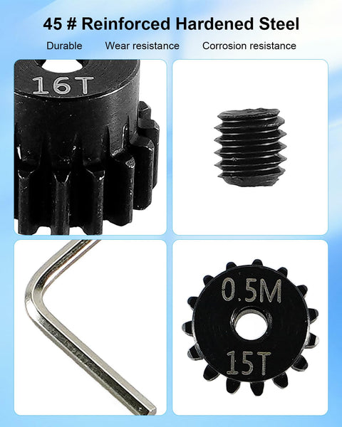 Rc Pinion Gear Set 13T 14T 15T 16T For 1/18 Scale Rc Cars With 0.5M 2mm Shafts Fits Hobbyplus FUR-2411 FUR-2412 FUR-2413 FUR-2414 CR-18P EVO PRO Pinion Upgrade Parts With Hex Key For Quick Speed And Torque Tuning Designed For Crawlers And Racers