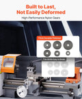 VEVOR Benchtop Metal Lathe Machine 7.87 X 13.78 Inches Precision Power Mill Tool With 600W Brush Motor and Variable Speed Control showing durable nylon gears.