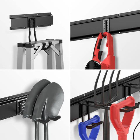 64 Inch Adjustable Garage Tool Organizer Wall Mounted Storage System With 10 Hooks Heavy Duty Steel Garden Tool Holder