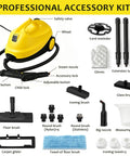 Udodik 300 Degree Steam Cleaner For Home With 21 Accessories And 4.5 Bar Pressure Variable Steam Control large accessory kit including various brushes and tools.
