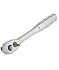 Image of One Half Inch Quick Release Ratchet With Slim Head, 72 Tooth Gear, 5 Degree Swing, Ergonomic Handle, SAE Socket Tool.
