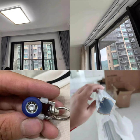 Heavy Duty Curtain Track System With Double Ceiling And Wall Mount Quiet Rollers For Room Divider And Sliding Doors In Champagne Finish Ideal For Living Room Bedroom And Closet 4.7 Meter Length Or 15.4 Feet installed view