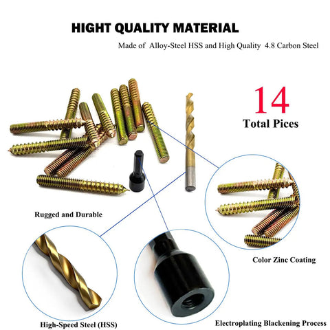 Heavy Duty Hanger Bolts Kit With Alloy Driver And HSS Twist Drill Included, 12 Pack Self Tapping Wood Fasteners For Durable Easy Furniture Assembly, 3/8-16 X 3 Inch Galvanized Carbon Steel, Great For Cabinets And Outdoor Wood Projects