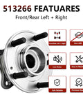 Wheel Bearing Hub Assembly Set For 2011 Through 2015 Kia Sorento, 2007 Through 2014 Hyundai Santa Fe, non-ABS 5-lug design