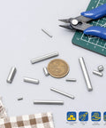 225-Piece M3 Solid Dowel Pins Set in Stainless Steel, 13 Sizes with cutting tool, coin, and cutting mat
