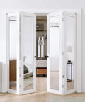 Mirror Bifold Closet Doors Set With Sliding Hardware Kit For 72 Inch Wide By 80 Inch High, Two 18 Inch Panels, White MDF Frame