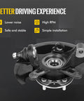 Front Steering Knuckle And Wheel Bearing Hub Assembly For Honda Civic 2003 2004 2005 1.7L L4 Right Or Left Side OE Replacement Direct Fit Made To Factory OE Specs And Tested For Durable Performance, showcasing lower noise, high RPM, and simple installation features.