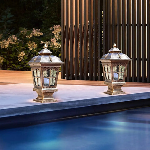 Antique Bronze Outdoor Post Light 2 Pack IP54 Weatherproof Post Lamps For Patio by poolside at night