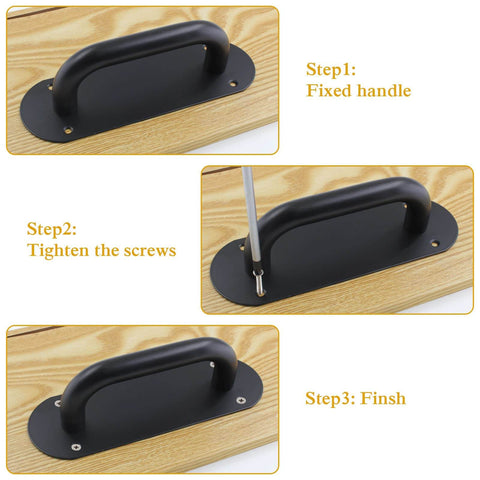 2 Pack Matte Black Door Handle Pull Plate Set For Barn Doors And Cabinets, Beefy Yet Sleek Heavy Duty Stainless Steel Sliding Door Pulls, 7.8 Inch Long By 2.5 Inch Wide, Mounting Hole Spacing 5.5 Inch By 1.8 Inch installation steps