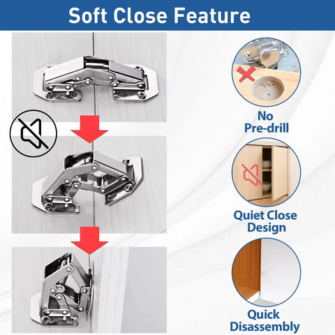 Soft Close Cabinet Hinges 90 Degree Concealed No Drilled Easy Install With Mounting Screws 4 Pack For Kitchen Cupboards