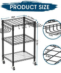 T1 Garden Tool Organizer With Lockable Wheels Heavy Duty Garage Storage For Yard Shed Outdoor And Lawn Freestanding Tool Organizer Stores Up To 50 Tools Black With Anti Tip Device dimensions and wire shelving detail.