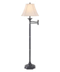 Wentworth Swing Arm Floor Lamp In Burnished Bronze Finish Your Go To Reading Light With 22 Inch Extension Arm And Cream Shade For Living Room Or Office, showing full lamp with cream shade and bronze base.