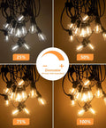 96Ft Outdoor String Lights With 32 LED Shatterproof Bulbs dimming levels from 25% to 100% for patio, garden, and deck ambiance