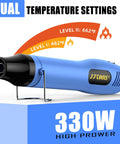 Dual Temp Heat Gun 330W Fast Heat 250C 350C Hot Air Tool With Overload Protection Reflector Nozzle And One Point Five Meter Cord