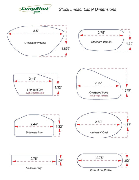 Diagram showing dimensions of stock impact label sizes for 500 Count Universal Iron Labels Pack With Multi Impact Readings Easy Peel Adhesive No Residue Accurate Impact Tracking For Iron Tests And Repairs Reliable.
