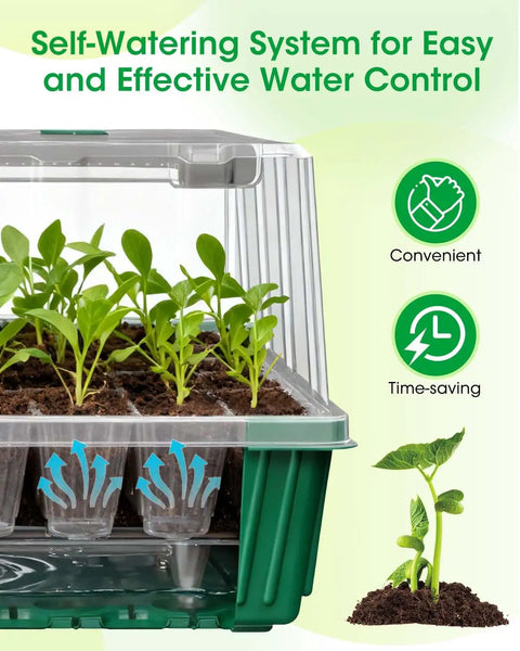 2 Pack 120 Cell Self Watering Seed Starter Tray Kit With Grow Light And Humidity Dome For Easy Seed Germination Large Plant Seedling Trays With Three Color Full Spectrum LED Grow Lights